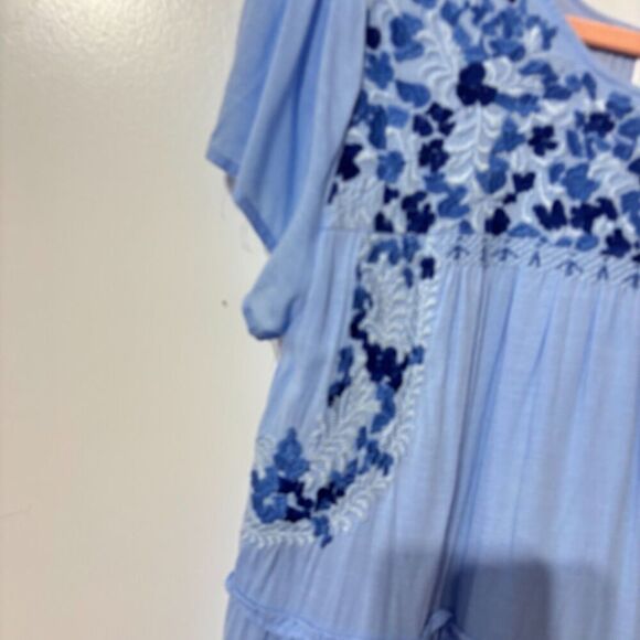 J. Marie Womens Blue Floral Embroidered Tiered Fit & Flare Dress Size Medium - Picture 3 of 9